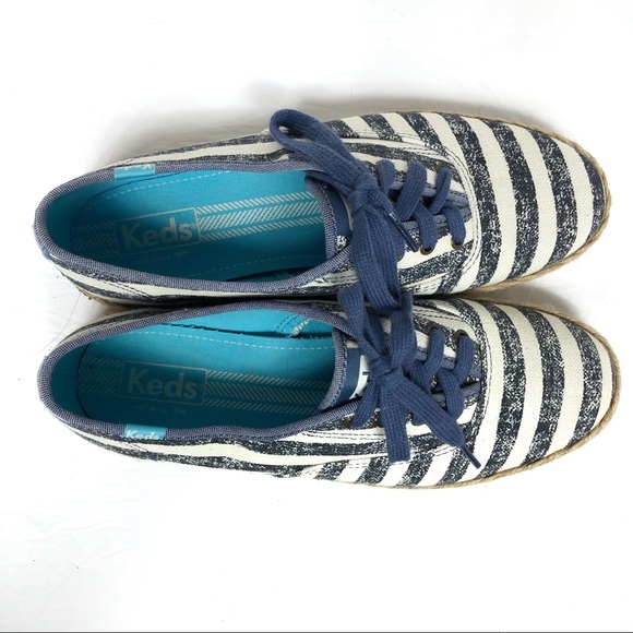 KEDS Espadrille Sneakers Nautical Stripes Navy Blue White Lace Up Size 7.5 - Picture 3 of 8